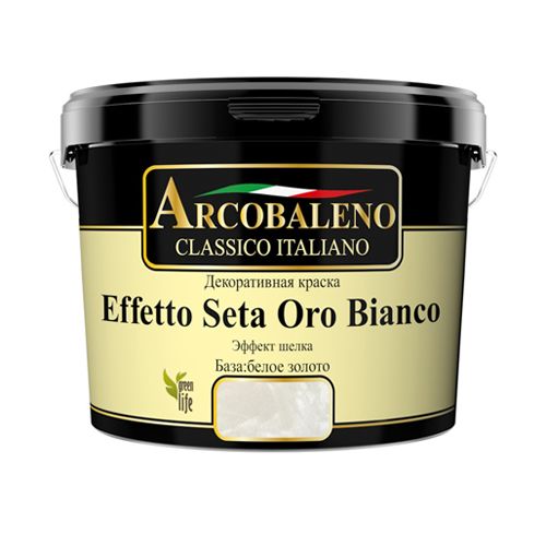 Декоративная краска Arcobaleno Effetto Seta Oro Bianco белое золото 3 кг